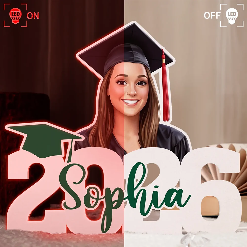 Graduation,Gift For Yourself,Gift For Daughter,Gift For Son,Gift For Bestie,Photo - Cartoon Full Portrait,Proud - Custom Photo Cartoon Portrait Congrats Graduate - Personalized Custom Shaped Light Box