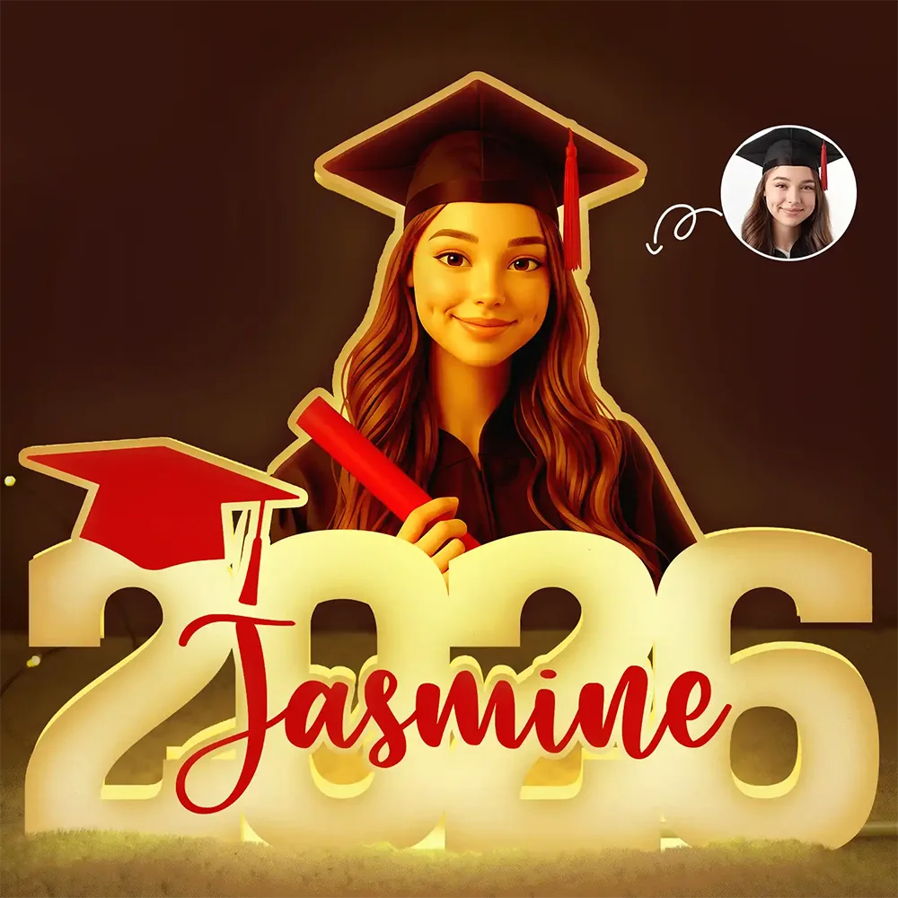 Graduation,Gift For Yourself,Gift For Daughter,Gift For Son,Gift For Bestie,Photo - Cartoon Full Portrait,Proud - Custom Photo Cartoon Portrait Congrats Graduate - Personalized Custom Shaped Light Box