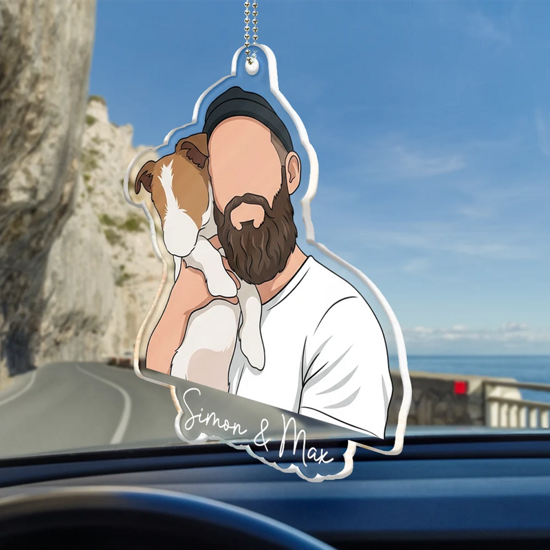 Custom Photo,Art Design,Family,Adorable,Photo - Semi Realistic Portrait - Custom Photo Semi Realistic Portrait Family Couple Pet Lovers Portrait - Personalized Acrylic Car Hanger