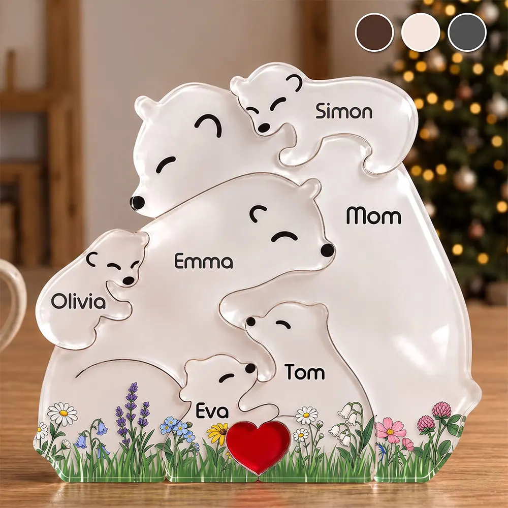 Hugging Bear Family Puzzle For Mom Christmas Birthday Gifts - Personalized Custom Shaped Acrylic Puzzle