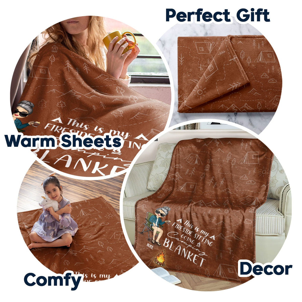 Fireside Sitting Going Camping - Gift For Yourself, Gift For Women, Gift For Men - Personalized Fleece Blanket