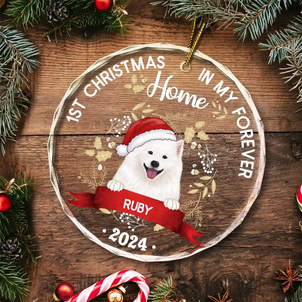 1st Christmas In My Forever Home - Personalized Circle Glass Ornament