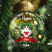 Cat 1st Christmas In My Forever Home - Personalized Circle Glass Ornament