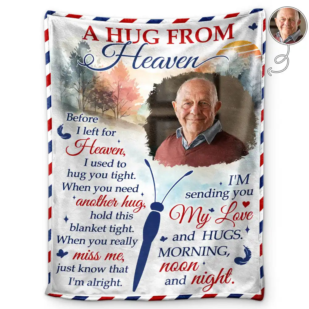 Memorial - Custom Photo A Hug From Heaven - Personalized Fleece Blanket, Sherpa Blanket