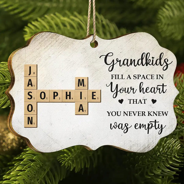 Gift For Grandma, Gift For Grandpa
 - Grandkids Fill A Space In Your Heart Crossword Scrabble - Personalized Medallion Wooden Ornament