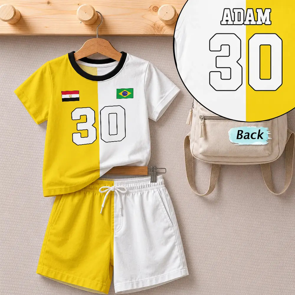 Gift For Kids, Summer, Football (Soccer), Proud, Summer Soccer Games, Icon, Custom Text - Half And Half Flag Summer Soccer Games - Personalized Kids Clothing Set