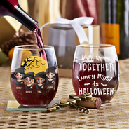 Halloween,Gift For Bestie,Happy - Halloween Besties Sugar & Spice - Personalized Stemless Wine Glass