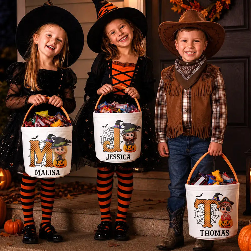 Adorable,Halloween,Gift For Kids,Vector - Halloween Cartoon Kid - Personalized Trick Or Treat Bag