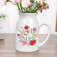Gift For Mother,Gift For Grandma,Gift For Women,Love - Hand In Hand Birth Flower Grandma Mom - Personalized Ceramic Flower Vase