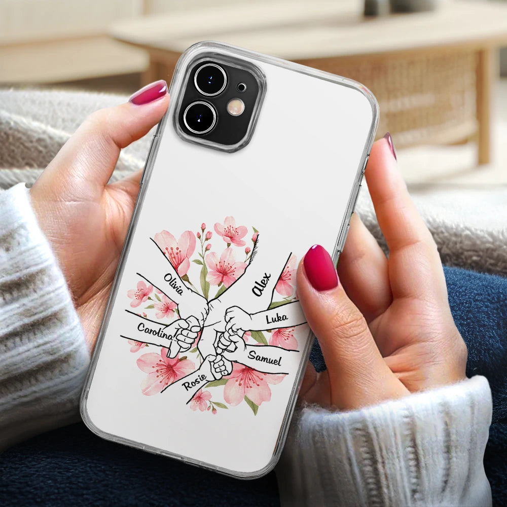 Gift For Mother,Gift For Grandma,Gift For Women,Love - Hand In Hand Birth Flower Grandma Mom - Personalized Clear Phone Case