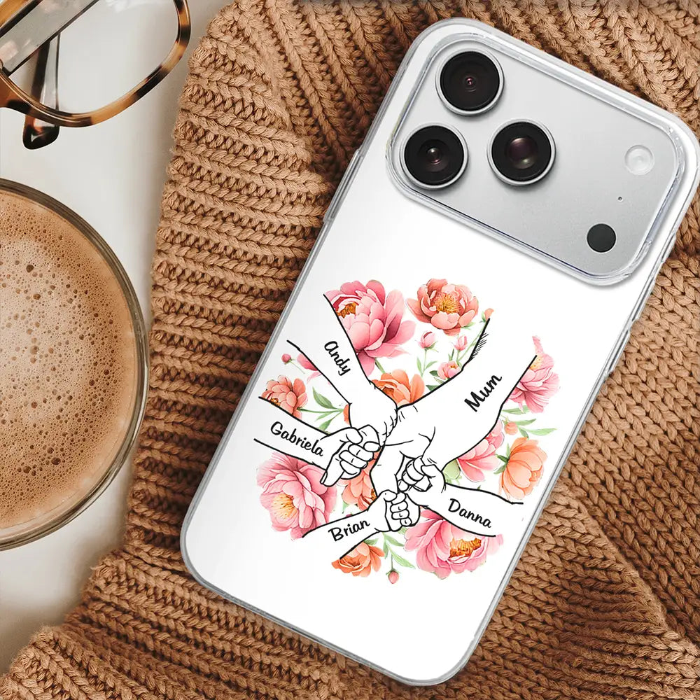Hand In Hand Birth Flower Grandma Mom - Personalized Clear Phone Case