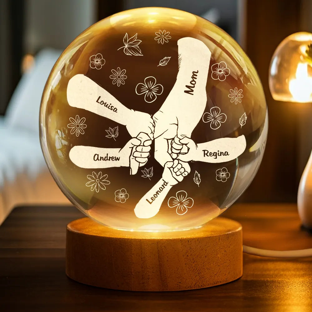 Gift For Mother,Gift For Grandma,Happy,Gift For Kids - Hand In Hand I Will Always Protect You - Personalized Crystal Globe Lamp