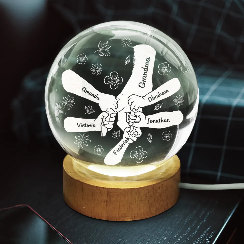 Gift For Mother,Gift For Grandma,Happy,Gift For Kids - Hand In Hand I Will Always Protect You - Personalized Crystal Globe Lamp