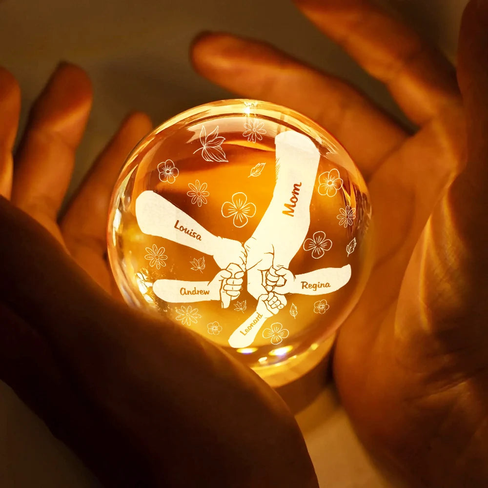 Gift For Mother,Gift For Grandma,Happy,Gift For Kids - Hand In Hand I Will Always Protect You - Personalized Crystal Globe Lamp