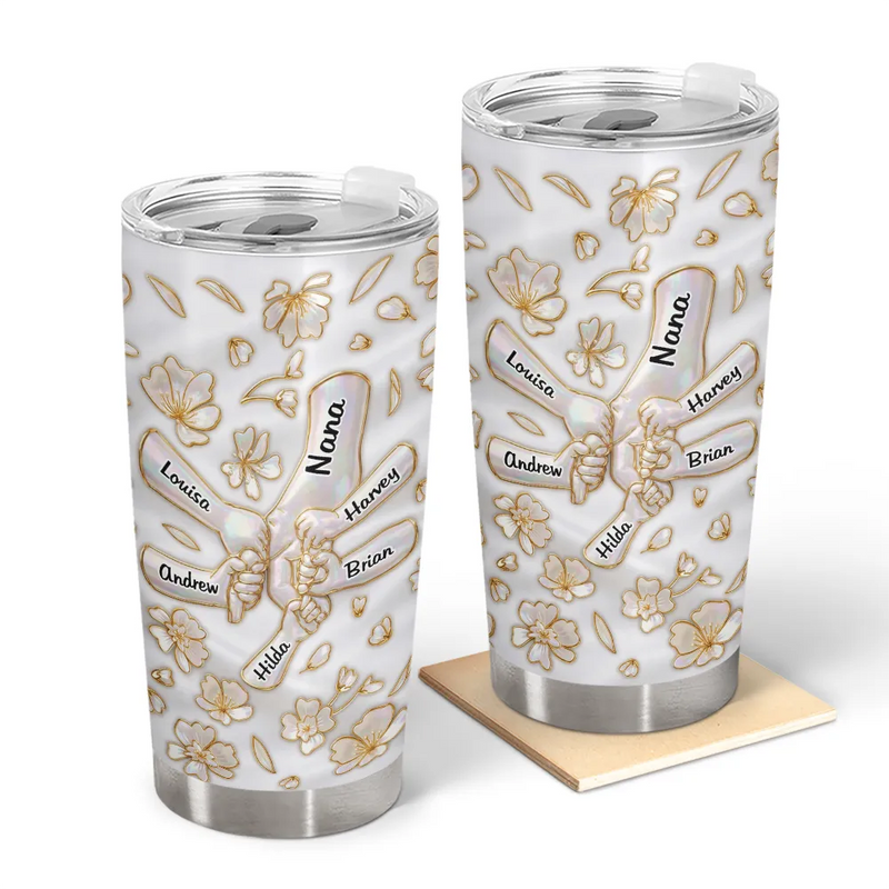 Gift For Wife, Gift For Mother, Gift For Grandma, Love - Hand In Hand Mom Grandma Nacre Effect - Personalized Tumbler