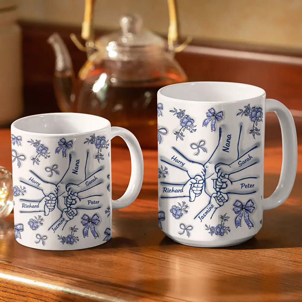 Gift For Mother,Love,Mom - Children - Hand In Hand Mom Toile De Jouy - 3D Inflated Effect Printed Mug, Personalized White Edge-to-Edge Mug