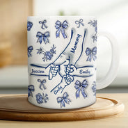 Gift For Mother,Love,Mom - Children - Hand In Hand Mom Toile De Jouy - 3D Inflated Effect Printed Mug, Personalized White Edge-to-Edge Mug