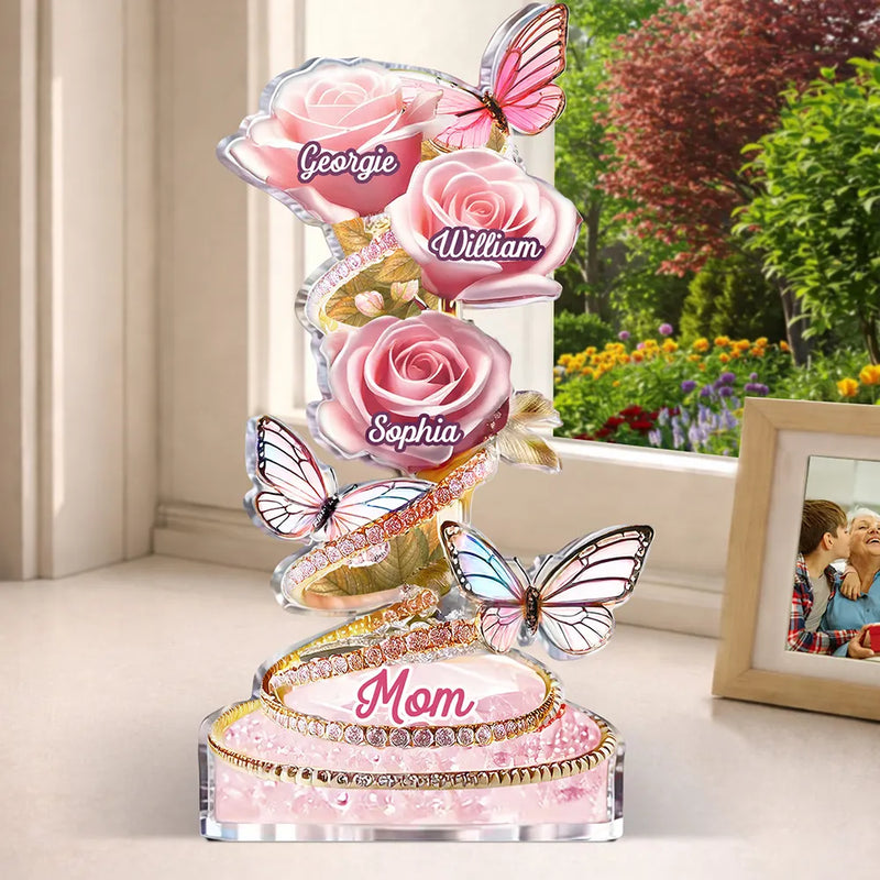 Gift For Grandma,Gift For Mother,Love,Happy - Handpicked Just For Mom Grandma 3D Crystal Effect Roses - Personalized Custom Shaped Acrylic Plaque