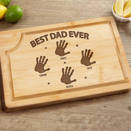 Handprints Best Dad Grandpa Papa Ever - Personalized Wooden Cutting Board