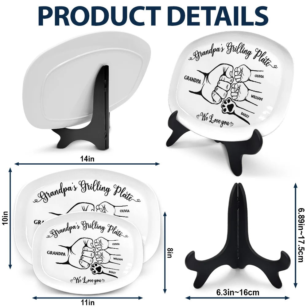 Gift For Father,Gift For Grandpa,Grilling,Non-Eng,Icon,Proud - Handpunch Dad's Grilling Plate - Personalized Plate