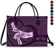 Gift For Grandma,Grandma,Grandkids,Gift For Mother - Hands In Hands Mom Nana And Children - Personalized Leather Bag
