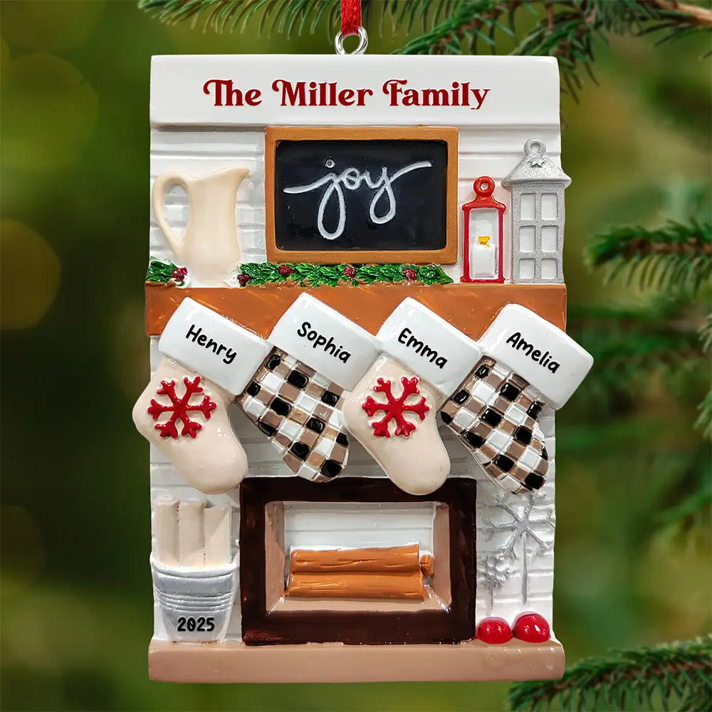 Family,Gift For Couples,Love,Christmas,Pet Lovers - Hanging Socks Cozy Fireplace Family Friend - Personalized Embossed Ceramic Ornament