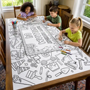 Playful,Back To School,Gift For Kids,Icon,Custom Text - Happy Birthday For Boy Girl - Personalized Coloring Tablecloth