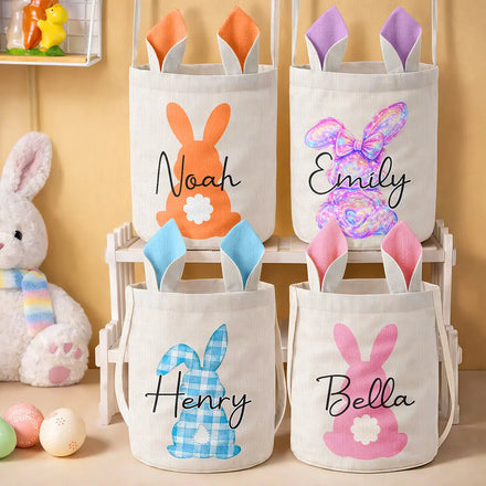 Happy Easter Backside Bunny - Personalized Bunny Ears Bucket Bag