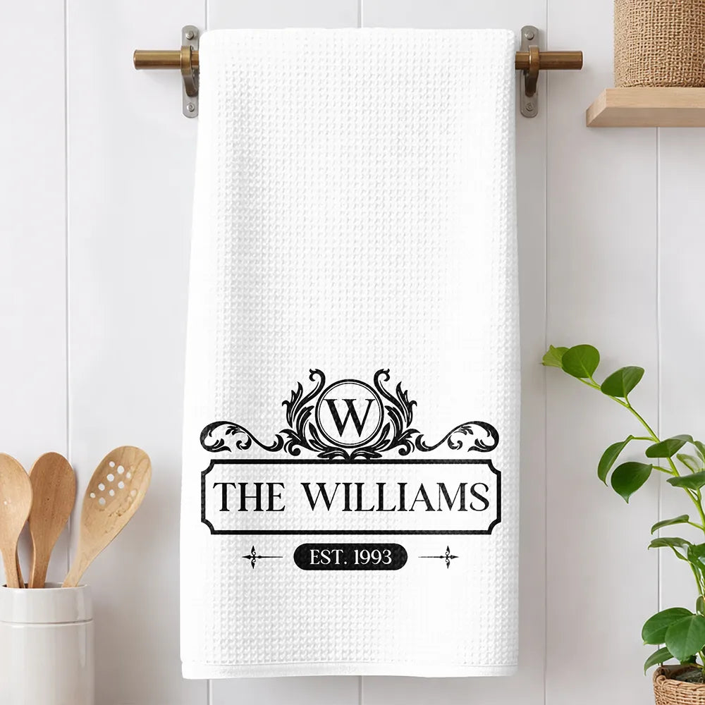 Happy Family Monogram - Personalized Kitchen Towel