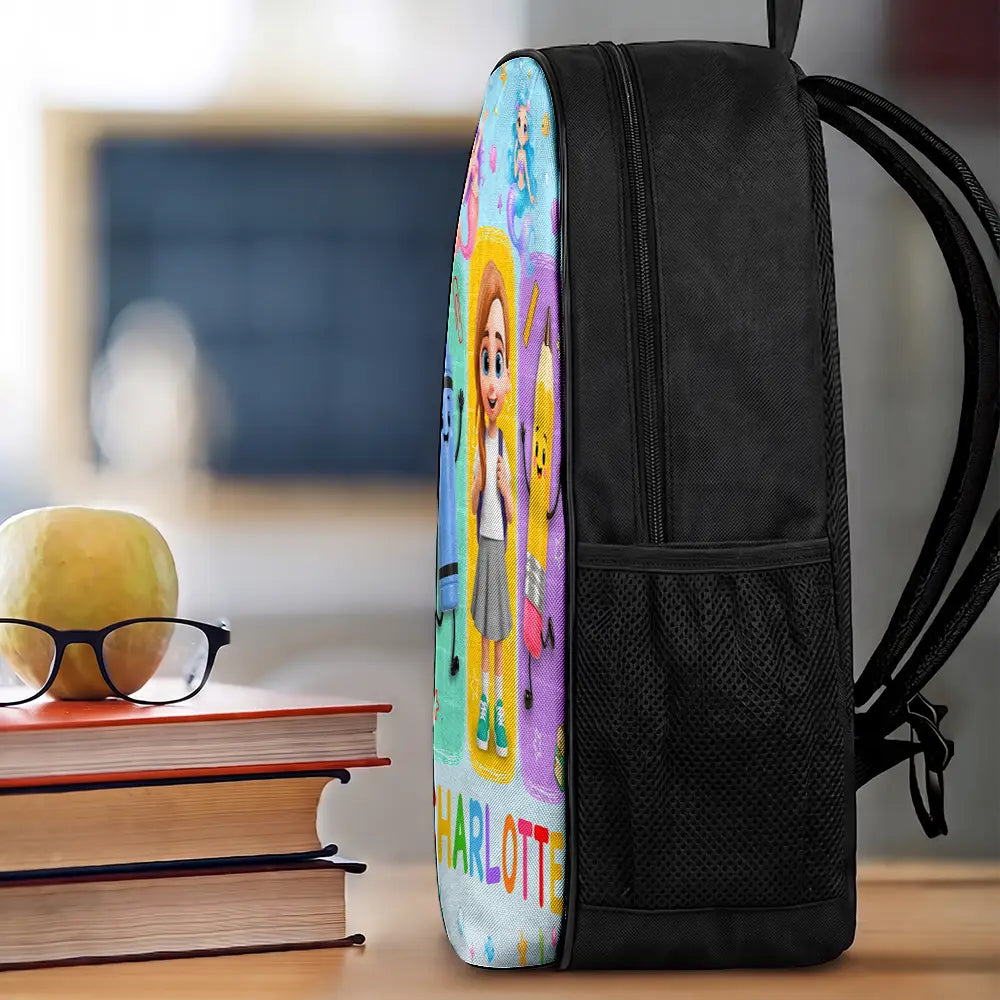 Adorable,Back To School,Gift For Kids,Vector - Happy Kid With School Supplies - Personalized Kids Backpack
