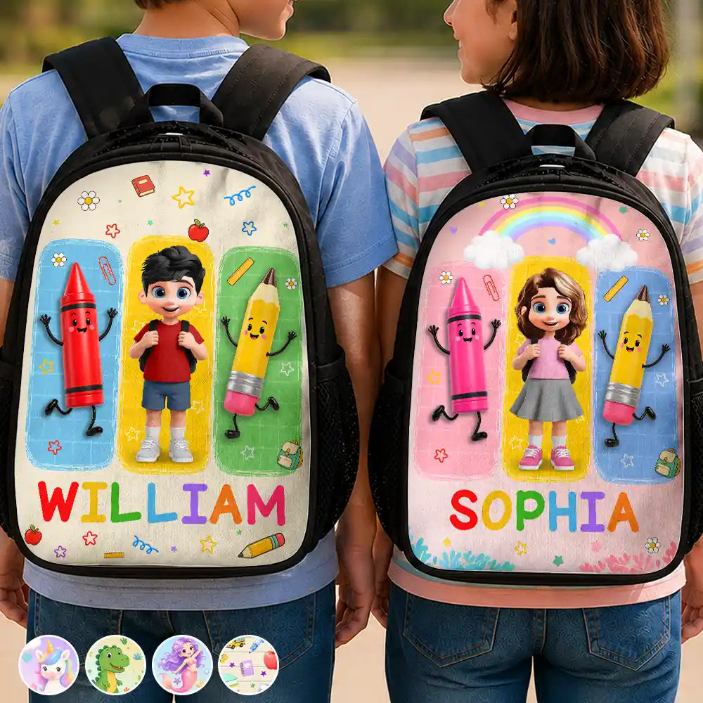 Happy Kid With School Supplies - Personalized Kids Backpack