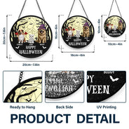 Halloween,Pet Lovers,Cat Lovers,Dog Lovers - Happy Meowloween Halloween Pets - Personalized Stained Glass Window Hanging Suncatcher