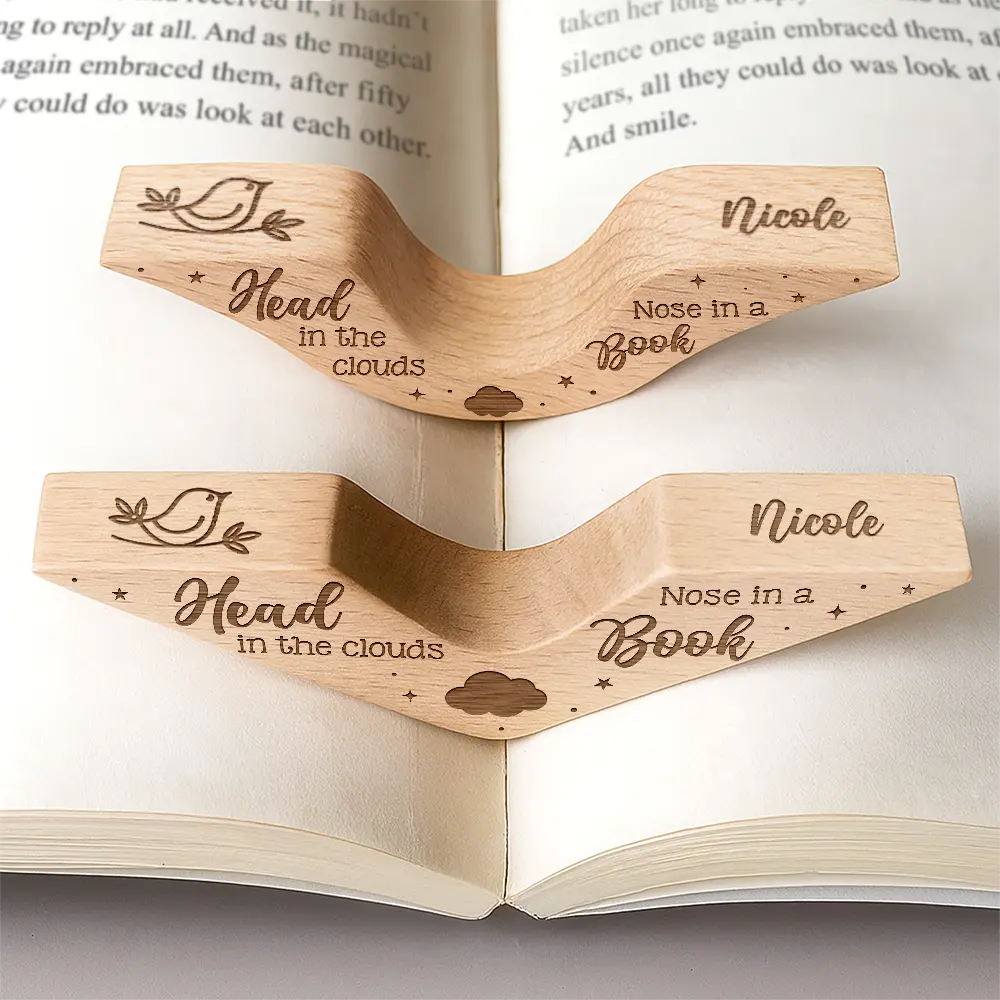 Gift For Yourself,Gift For Women,Gift For Men,Reading,Happy - Head In The Clouds Nose In A Book - Personalized Thumb Page Holder