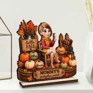 Gift For Grandchildren,Gift For Grandkids,Gift For Grandma,Cozy,Grandma - Grandkids,Vector - Hello Fall Grandma's Pumpkin Patch - Personalized Custom Shaped Wooden Plaque