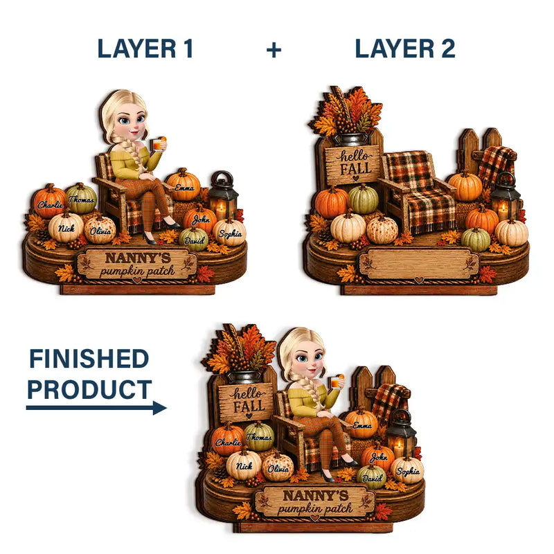 Gift For Grandchildren,Gift For Grandkids,Gift For Grandma,Cozy,Grandma - Grandkids,Vector - Hello Fall Grandma's Pumpkin Patch - Personalized Custom Shaped Wooden Plaque