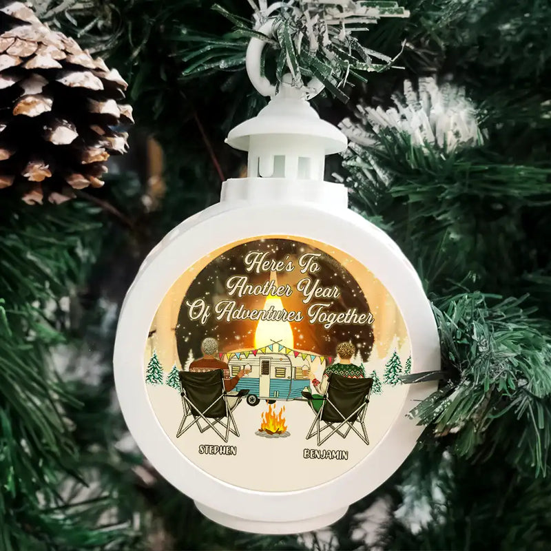 Gift For Couples,Gift For Husband,Gift For Wife,Gift For Boyfriend,Gift For Girlfriend,Christmas,Love,Camping,Campsite - Here's To Another Year Camping - Personalized Candlelight Lantern Ornament