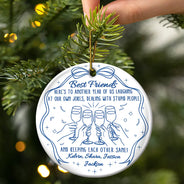 Gift For Sisters, Gift For Bestie, Happy, Christmas - Here's To Another Year Of Us - Personalized Circle Ceramic Ornament