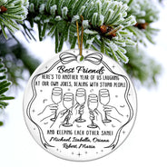 Gift For Sisters, Gift For Bestie, Happy, Christmas - Here's To Another Year Of Us - Personalized Circle Ceramic Ornament