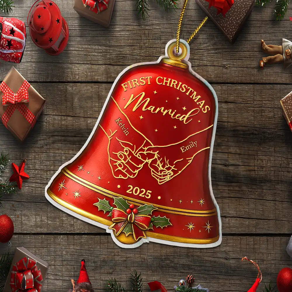 Christmas,Married ,Engaged,Gift For Couples,Gift For Husband,Gift For Wife,Gift For Boyfriend,Gift For Girlfriend,Love - Holding Hands First Christmas Couple Bell - Personalized Custom Shaped Acrylic Ornament