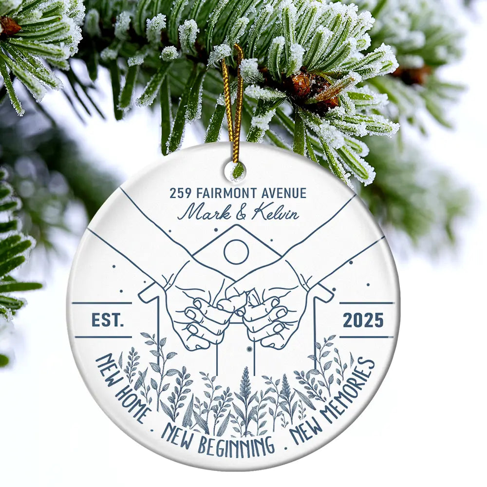 Gift For Couples,Gift For Husband,Gift For Wife,Christmas,Love - Holding Hands New Home New Beginning - Personalized Circle Ceramic Ornament