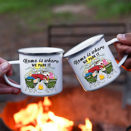Home Is Where We Park It - Personalized Enamel Mug