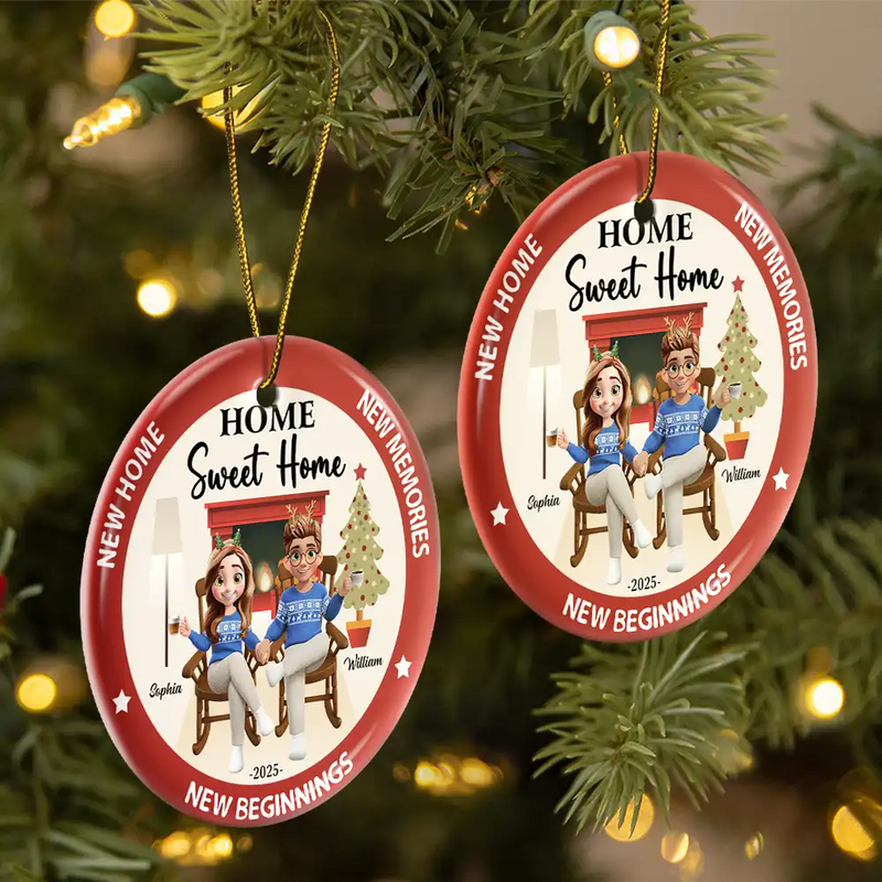Gift For Couples,Married ,Happy,Christmas - Home Sweet Home - Personalized Circle Ceramic Ornament