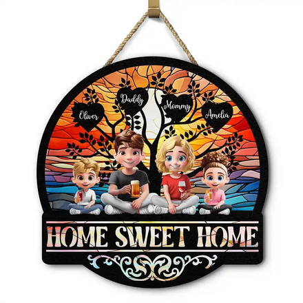 Home Sweet Home Family - Personalized Custom Shaped Wood Sign
