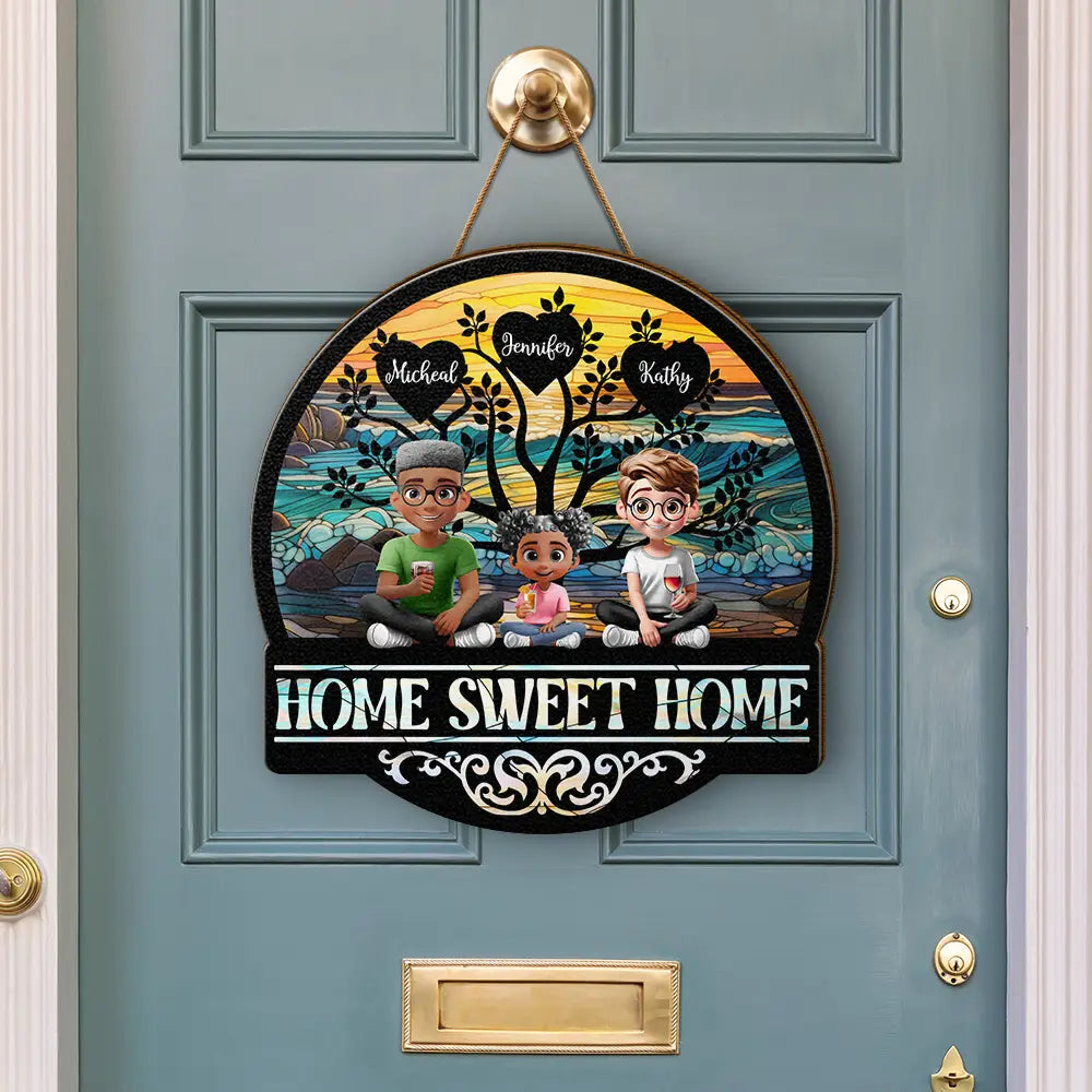 Parents,Family,Love,Happy,Gift For Father - Home Sweet Home Family - Personalized Custom Shaped Wood Sign