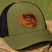 Fishing,Dad's Hobby,Gift For Grandpa - Hooked On Being Grandpa Dad Fishing - Personalized Leather Patch Hat