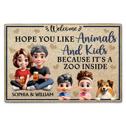 Dog Lovers,Pet Lovers,Happy,Gift For Couples,Cat Lovers,Parents - Hope You Like Animals And Kids New Version - Personalized Doormat