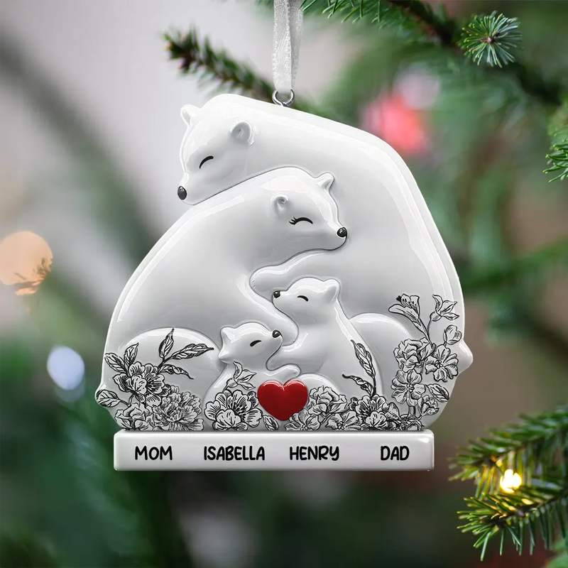 Family, Gift For Couples, Love, Christmas -   Hugging Bear Family Flower Painting Art - Personalized Embossed Ceramic Ornament