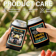 Gift For Husband, Gift For Wife, Married, Parents, Gift For Couples, Happy - Husband And Wife Drinking Buddies For Life - Personalized Can Cooler Sleeve