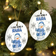 Gift For Grandma,Gift For Mother,Happy,Christmas,Gift For Kids,Gift For Grandkids - I Love Being A Grandma Snowman - Personalized Circle Ceramic Ornament