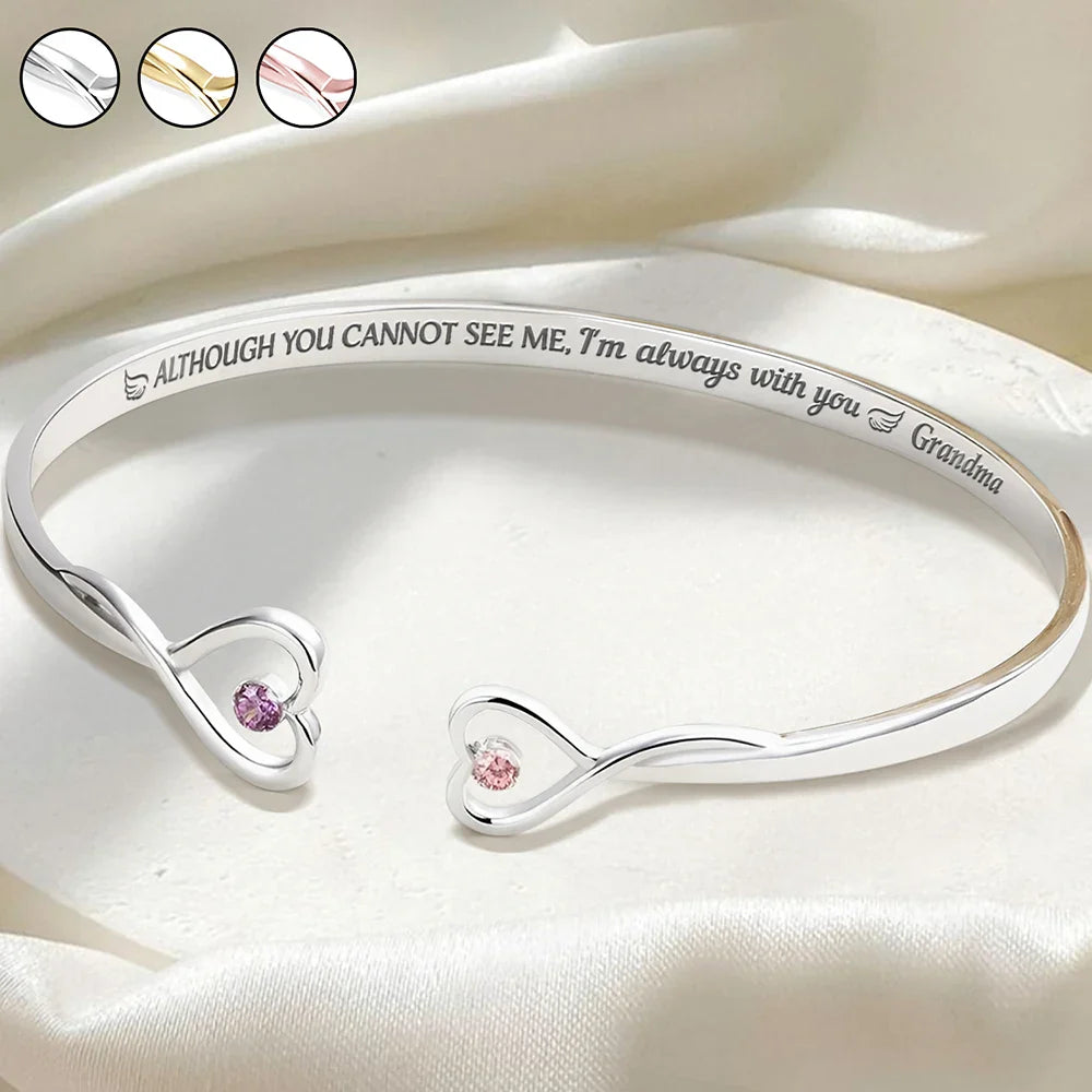 I Am Always With You - Personalized Gem Heart Cuff Bracelet
